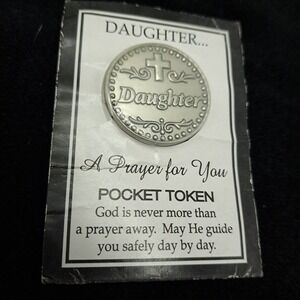 Vintage Ganz Daughter Pocket Token Silver Prayer Coin Cross Religious Keepsake